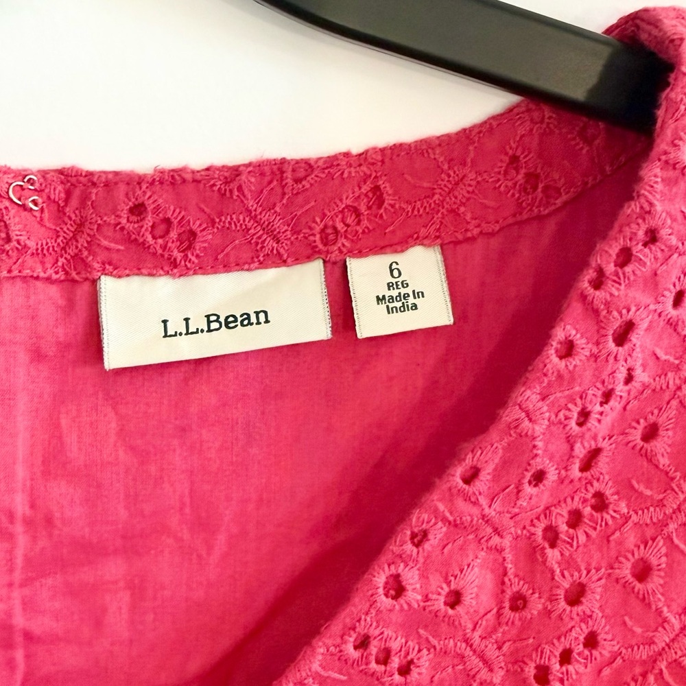 L.L. Bean Hot Pink Eyelet Fit and Flare Sleeveless Dress Size 6 - Picture 10 of 11